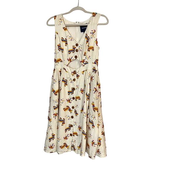 Modcloth | Size M Linen Blend Pinata Dress Cutout Button Up Dress Sleeveless - Picture 2 of 5